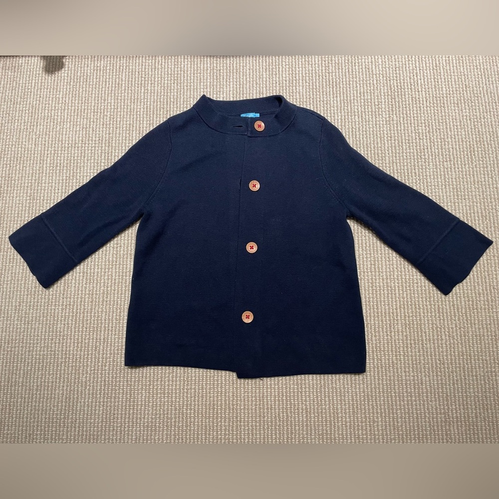 J. McLaughlin medium cardigan sweater with wood buttons, red details